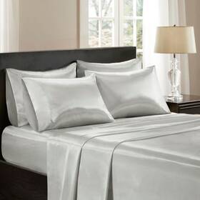 Madison Park 086569400673 Essentials Satin Sheet Set Luxury King Size Light Grey