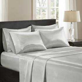 Madison Park 086569400680 Essentials Satin Sheet Set Luxury And Silky With Natural Sheen Elastic 14 Inch P