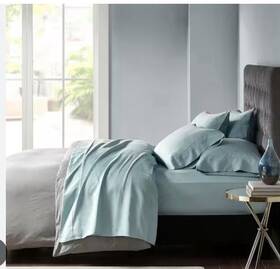 Madison Park 086569979179 California King 200 Thread Count Cotton Peached Percale Sheet Set Teal