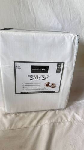 Madison Park 086569979414 100% Cotton Percale Brushed 4 Piece Sheet Set Queen Size White