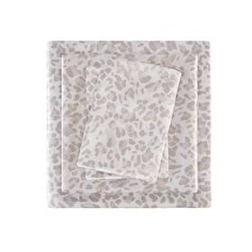 88888952 Madison Park Twin Printed Satin Sheet Set Taupe Leopard