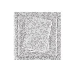 88888955 Madison Park Queen Printed Satin Sheet Set Gray Leopard