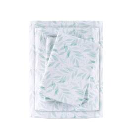 89287778 Madison Park Full 200 Thread Count Printed Cotton Sheet Set Green Leaves