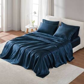 93486951 Madison Park King Satin Luxury Sheet Set Midnight Blue