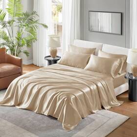 93487015 Madison Park Queen Satin Luxury Sheet Set Champagne