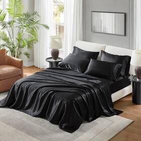 Shet20-505 Madison Park 6pc Satin Bed Sheetset Luxurious Silky Mattress Bedding Cal King