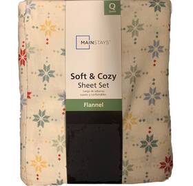 Mainstay 055362707277 Mainstays 100% Brushed Cotton Flannel Queen 4 Pcs. Sheet Set -stars- Nwt