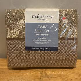 Mainstays 028828301031 Twin Sheet Set Creighton Tan 200 Tc Floral Sheets Pink Paisley