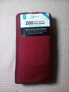Mainstays 300001428675 Twin Size Flat Sheet Dark Red 200 Thread Count Nip Cotton