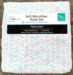 4417805152 Mainstays Sheet Set Twin Xl Soft Microfiber White Multicolor Chevron Pattern
