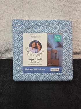 Mainstays 840125941754 Super Soft Sheet Set T/txl Brushed Microfiber Blue Cool Geo/ New
