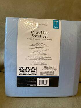 Mainstays 844178030359 Twin Microfiber Sheet Blue 3 Pc Set Fitted Flat Pillowcase