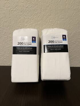 87-535-331-40 Mainstays White 200 Thread Count Flat Sheet King New In Package 2 Pack