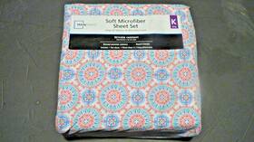 Ma8901321522-20 Mainstays Soft Microfiber Sheet Set Medallion Wrinkle Resistant Size King Nwt