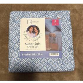 Ms55-121324-09 Mainstays Super Soft Brushed Microfiber Full Sheet Set Blue/white Geometric