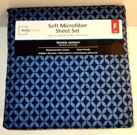 Ms8801321522-32 Mainstays Soft Microfiber 4 Piece Sheet Set Full Size Navy Geo