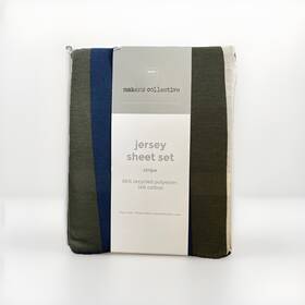 Makers Collective 041808183151 Teen Twin Rugby Stripe Jersey Sheet Set Blue Green Nwt