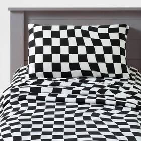 89888260 Makers Collective Teen Full Checkered Jersey Sheet Set Black And White -