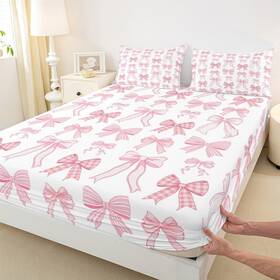 Mys3703zc-cl Manfei Usq Bowknot Kids Fitted Sheet Queen Size Kawaii Pink Bow Tie Bedding Set Mys3703zc-cl Manfei Usq Bowknot Kids Fitted Sheet Queen Size Kawaii Pink Bow Tie Bedding Set