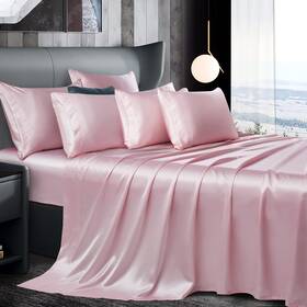 Msf0210-0035 Manyshofu 7pcs Light Pink Satin Sheets Queen Size Silky Bed Set Luxurious
