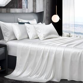 Msf0210-0048 Manyshofu 7pcs Pure White Satin Sheets King Size Set - Luxurious And Soft Bedding
