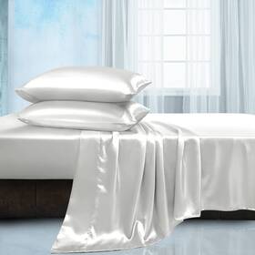 Msf0309-0064 Manyshofu Satin Twin Sheets Set 3 Piece - Soft Silky Ivory White Sati