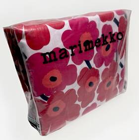 Marimekko 883893535541 Mini Unikko Poppy Red Cotton Percale Queen Sheet Set 4pc New