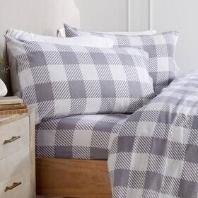 Market & Place 810083392745 And 100% Turkish Cotton Flannel Sheet Queen Buffalo Check Grey