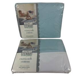 Martha Stewart 026598411998 Everyday Extra Soft Cotton 200 Thread Twin Fitted Sheet Lot Of 2