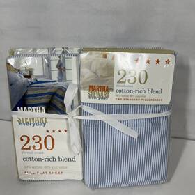 Martha Stewart 659857025430 230 Count Blue Fitted And Flat Full Sheet Set Two Pillow Cases