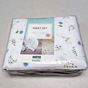 Martha Stewart 659857384384 Vtg 2002 Twin Sheet Set 3 Piece White Multi Ditsy Floral New Usa