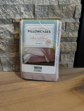 Martha Stewart 659857688888 Everyday 2 King Pillowcases Pink Peony Pinstripe Cotton Blend Nwt