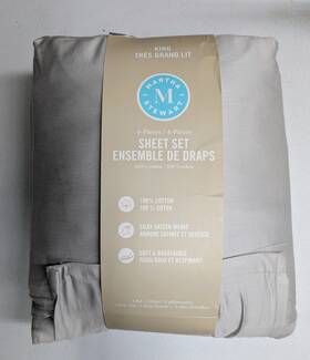 Martha Stewart 887719198330 100% Cotton King Sheet Set - 4 Piece Gray Nwt