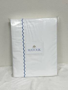 Matouk 728455175820 Astrid 350 Thread Count Percale King Sheet Set White / Azure New