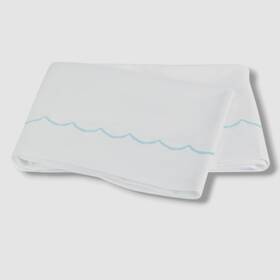 Matouk 728455198409 White Blue Scallop Monogrammed Egp King Flat Sheet 112 X