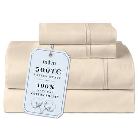 Mayil Manor 810014936505 100% Natural Cotton Bed Sheets 500 Tc Single-ply Sateen Weave King Size