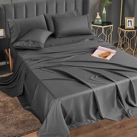 Mco 313030329370 Queen Bed Sheets Set 6pc Bamboo Cooling Soft Breathable 16 Inch Deep Pocket Charcoal