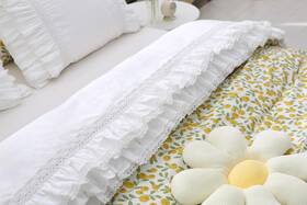 Meaning4 726084537743 White Luxury Elegant Lace Bed Flat Sheet With Ruffles Top Queen Size