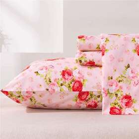 Meishang 313013895816 Sheet Set King Pink Floral Printed Sheets Ultra Soft 100% Microfiber- 16 Inch