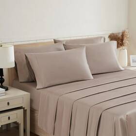 1864618 Members Mark Highland Park 1000 Thread Count Pima Cotton 6-piece Sheet Set Taupe Brown King