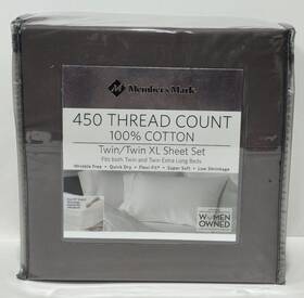 Members Mark 193968024635 New Box 450 Thread Brown Ultra Soft Cotton Twin Xl 3 Pc Sheet Set