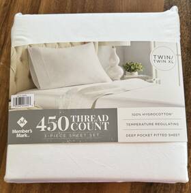Members Mark 193968203603 450-thread-count Twin/twin Xl Sheet 3pc Set Arctic White Fitted