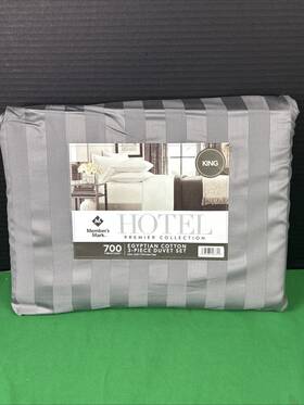 Members Mark 193968207311 700 Thread Count Hotel Premier Duvet Set King Striped Zinc