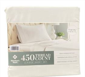 Members Mark 193968211790 450 Thread Count Solid Sheet Set Twin/twin Xl Arctic White