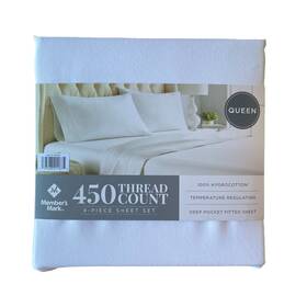 Members Mark 193968211875 450 Thread Count Solid Sheet Set Queen Arctic White Members Mark 193968211875 450 Thread Count Solid Sheet Set Queen Arctic White