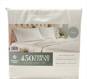 Members Mark 193968221492 450 Thread Count Solid Sheet Set Full Arctic White