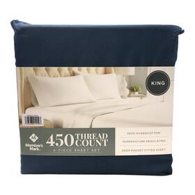990009232 Members Mark 450-thread-count Solid Sheet Set King Washed Indigo