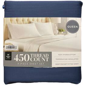 990009365 Members Mark 450-thread-count Solid Sheet Set Queen Washed Indigo