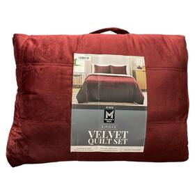 990351989 Members Mark 3 Piece Super Soft Velvet Quilt Set King Size Burgundy