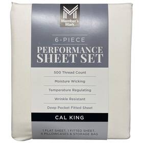 193968389482-p Members Mark Ny 6 Piece Performance Sheet Set California King Arctic White